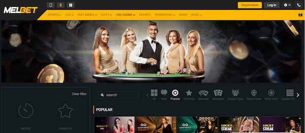 Melbet Casino Frontpage