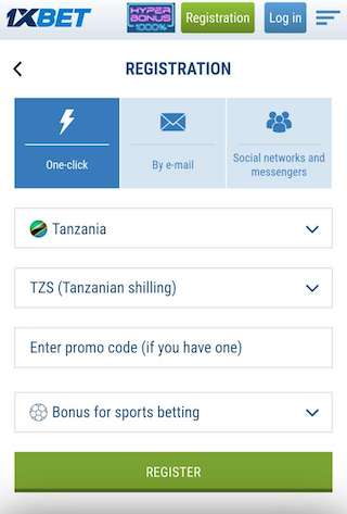 One click sign up 1xBet
