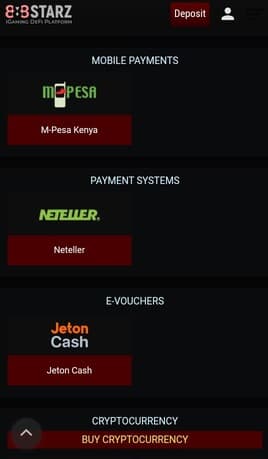 888starz Kenya Payment options