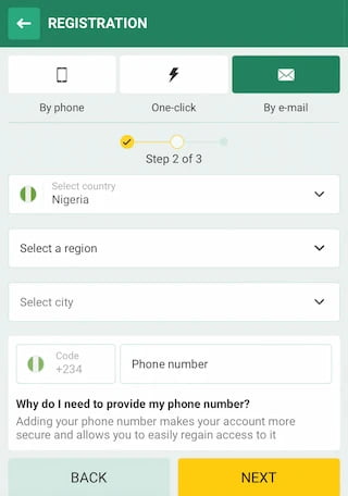 Betwinner registration second step