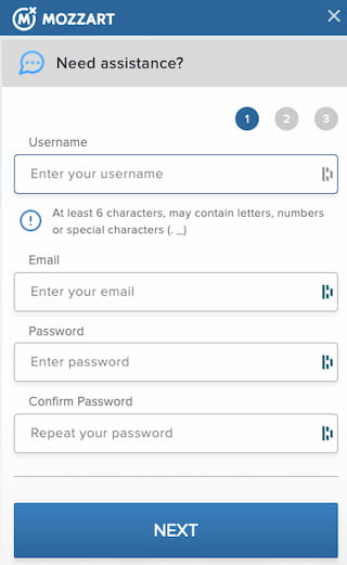 Mozzartbet register step 1