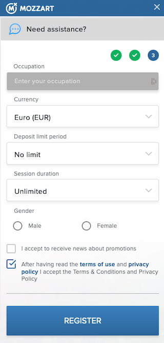 Mozzartbet register step 3 final
