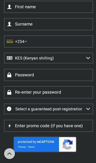 Melbet registration form