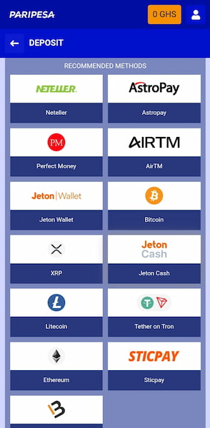 Paripesa Ghana deposit methods