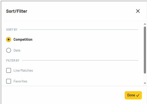 Samba Odds Comparison Filter/Sort