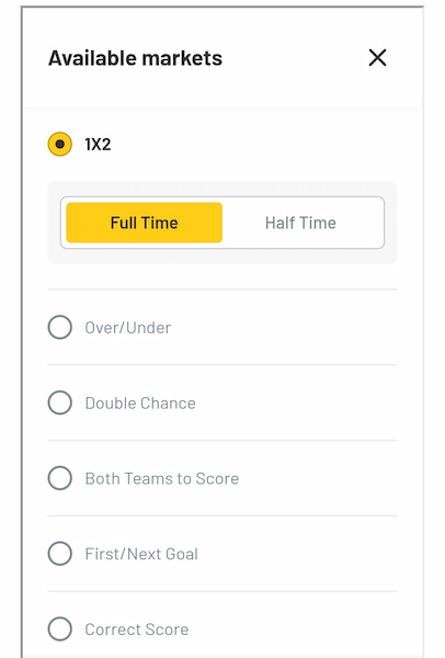 Odds Comparison available markets