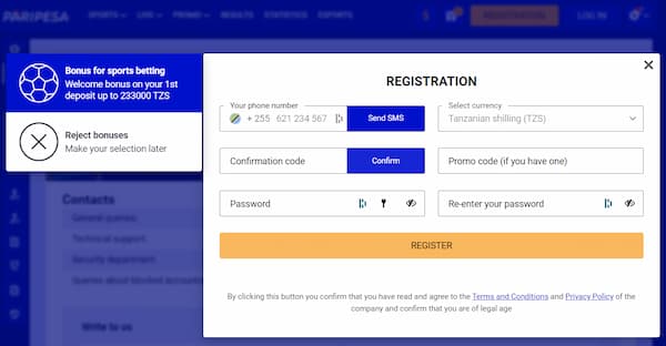 Paripesa Tanzania registration