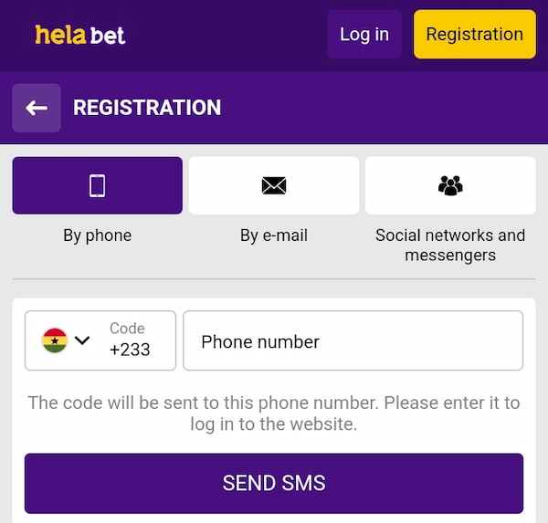 Helabet Phone sign-up