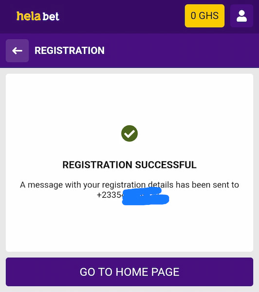Helabet successful registration