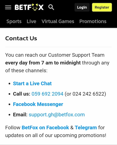 Betfox Ghana support services