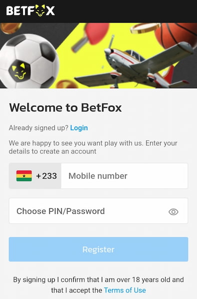 Betfox Registration page